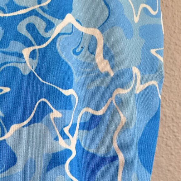 Stretchy Jersey Shirt Midi Dress - Ruched Bodycon Pool Water Print Summer Beach - Picture 14 of 15